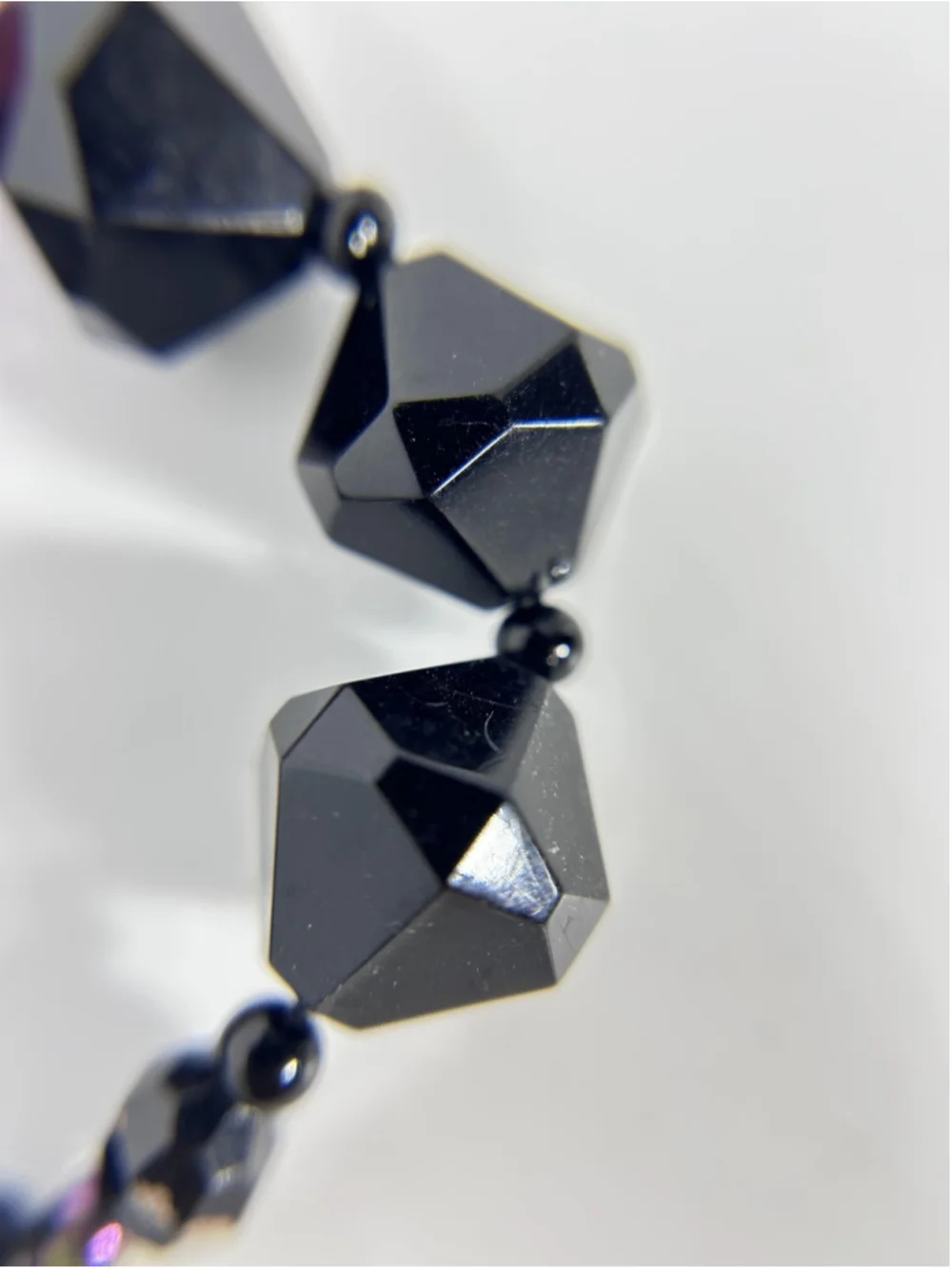 Necklace Black Acrylic Beaded Statement Chunky Faceted Geometric Pearls